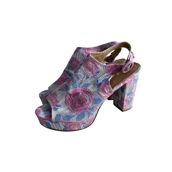 ASHLEY STEWART Rose Print Platform Slingback Heels Size 11W - Picture 2 of 12
